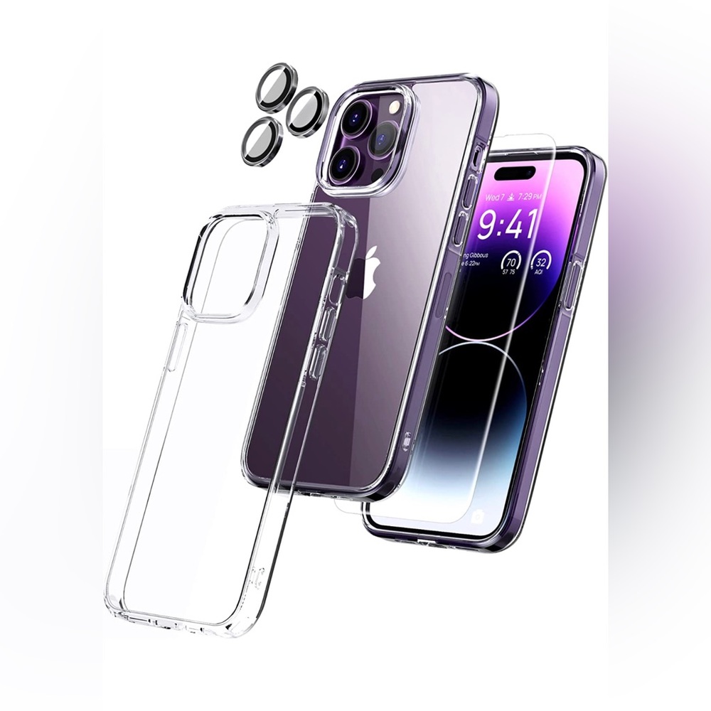 AASD 5-in-1 iPhone 14 Pro Max Case-3 Pk Temp Glass Screen 6.7”/Camera Protector